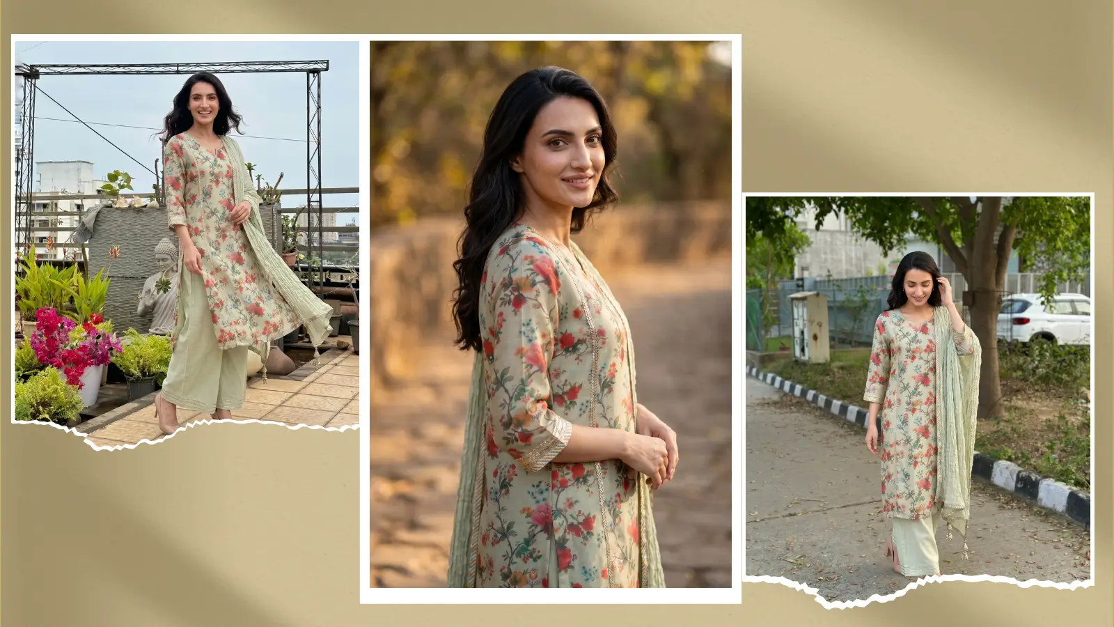 Biba green red floral sequinned kurta set with palazzos dupatta full review Trishika Miss Patakha