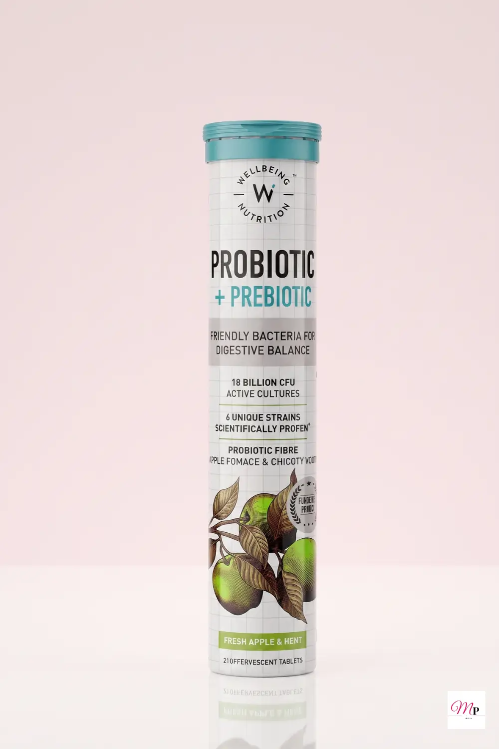 Wellbeing Nutrition Probiotic Prebiotic effervescent tablets with green apple flavor for monsoon gut health