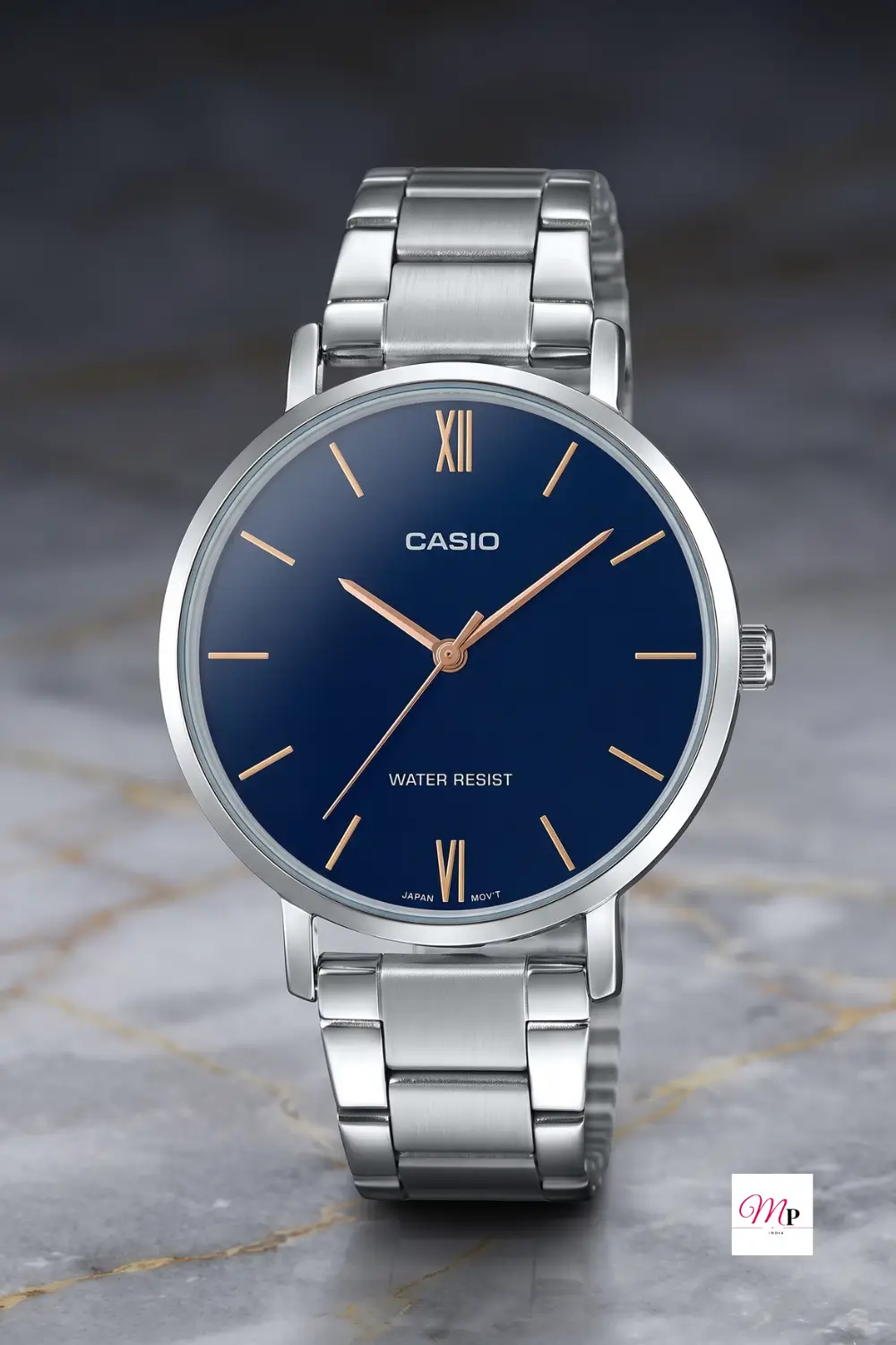 Casio Enticer blue dial watch women front view
