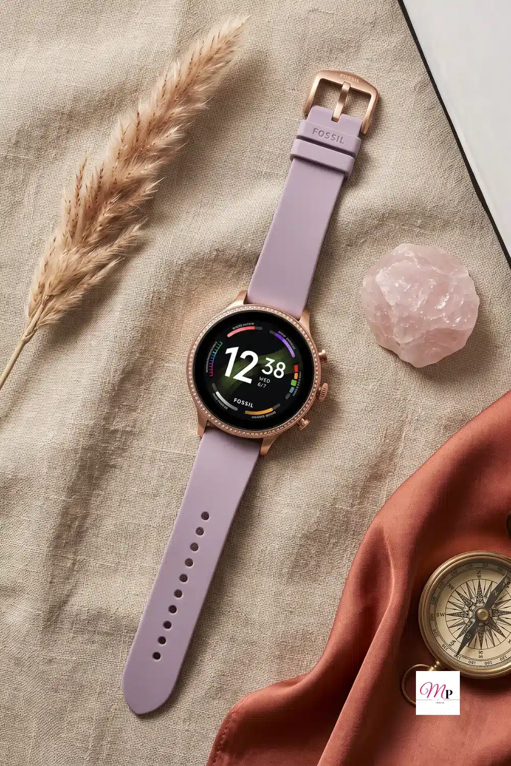 Fossil Gen 6 smartwatch screen closeup blood oxygen sleep tracking heart rate zone step counter metrics women