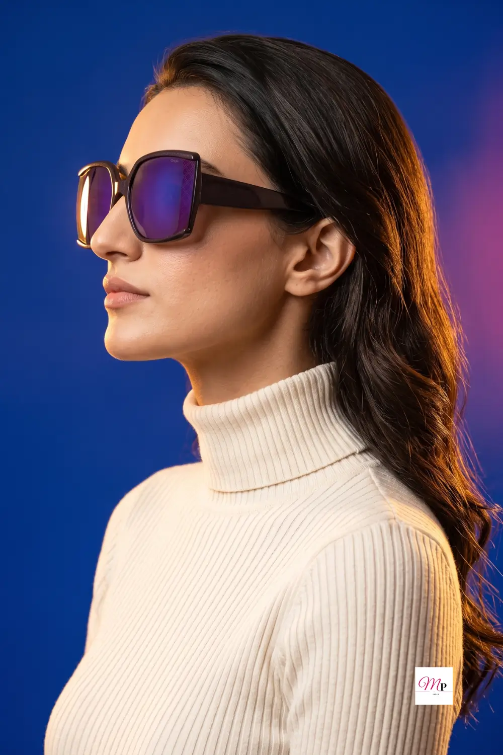 Oversized UV protected eyewear women India editorial color pop product photography