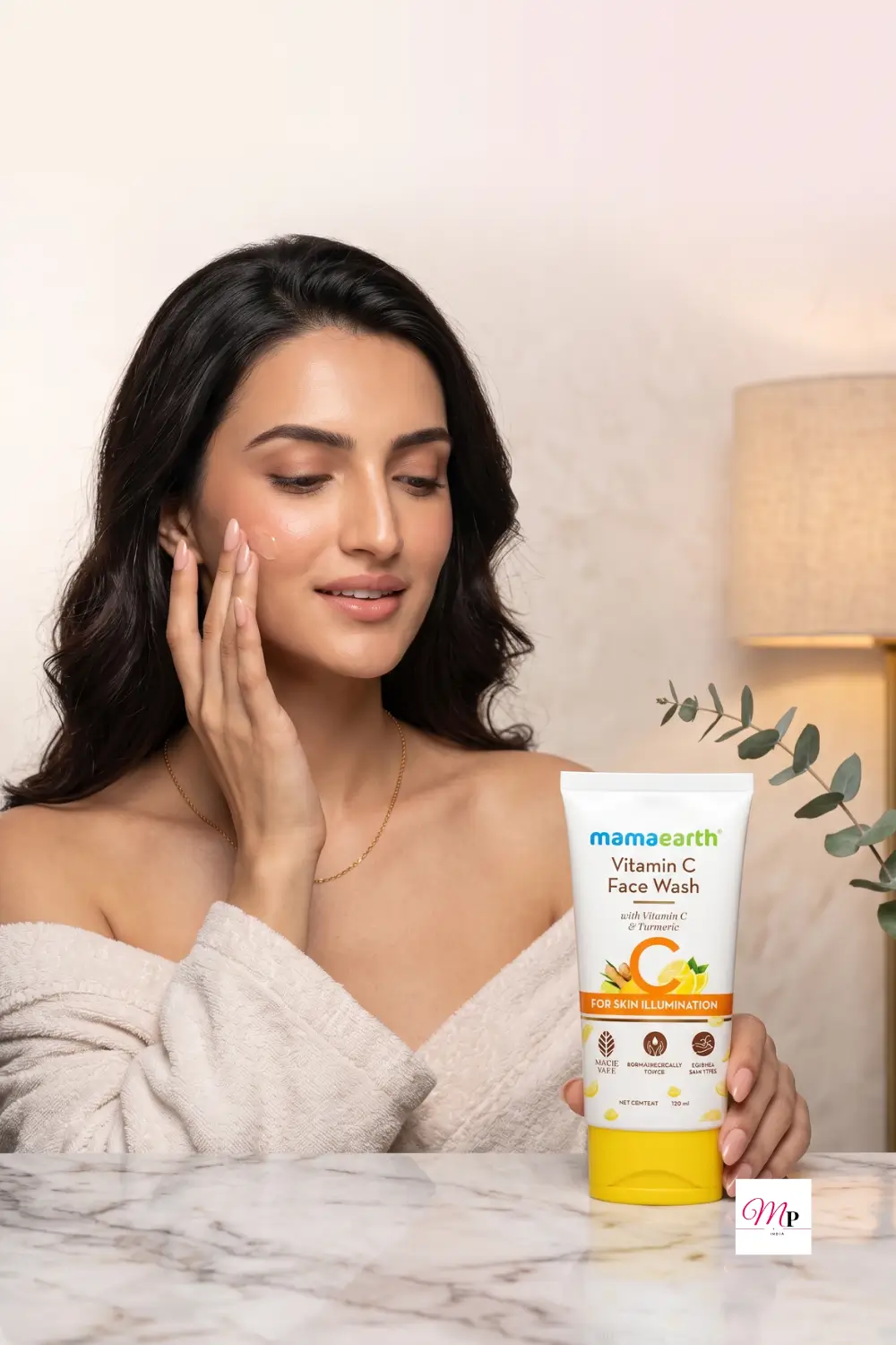 Mamaearth Vitamin C face wash with turmeric results showing brightened skin texture