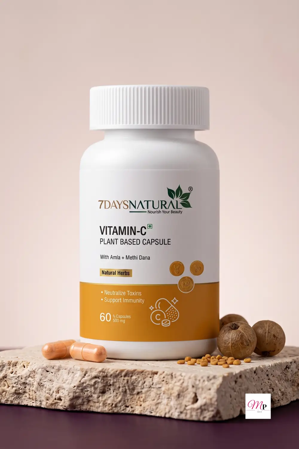 7 Days plant-based vitamin C capsules with zinc for daily immunity prevention
