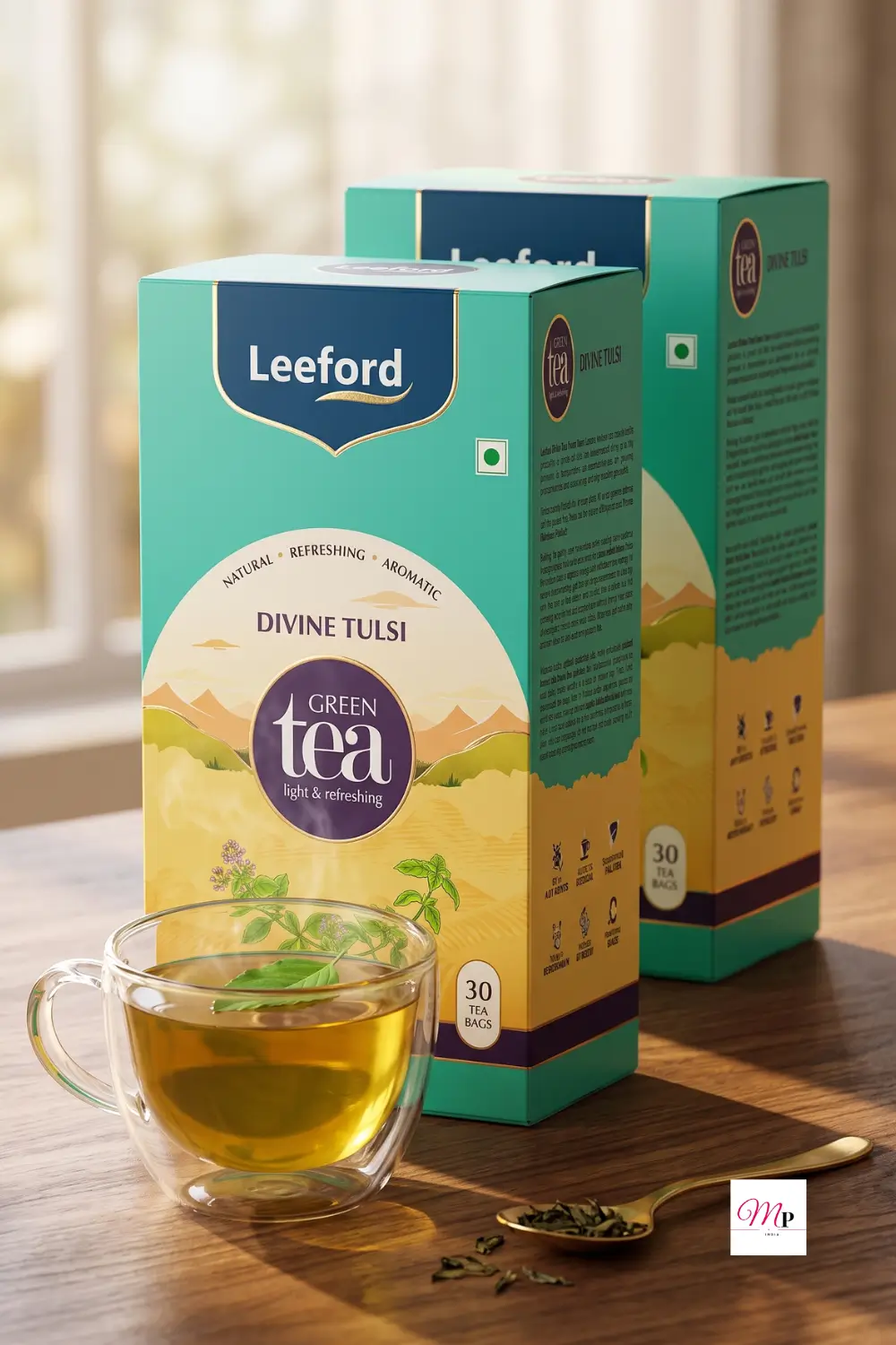 Leeford Divine Tulsi Green Tea herbal bags for immunity and metabolism support