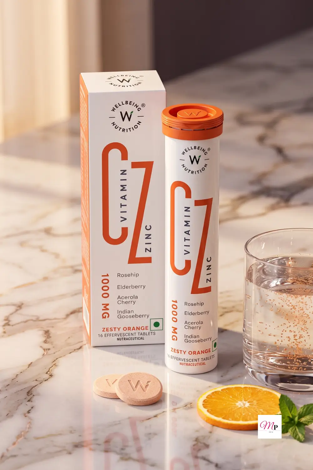 Wellbeing Nutrition Vitamin C and Zinc orange flavor effervescent tablets for immunity