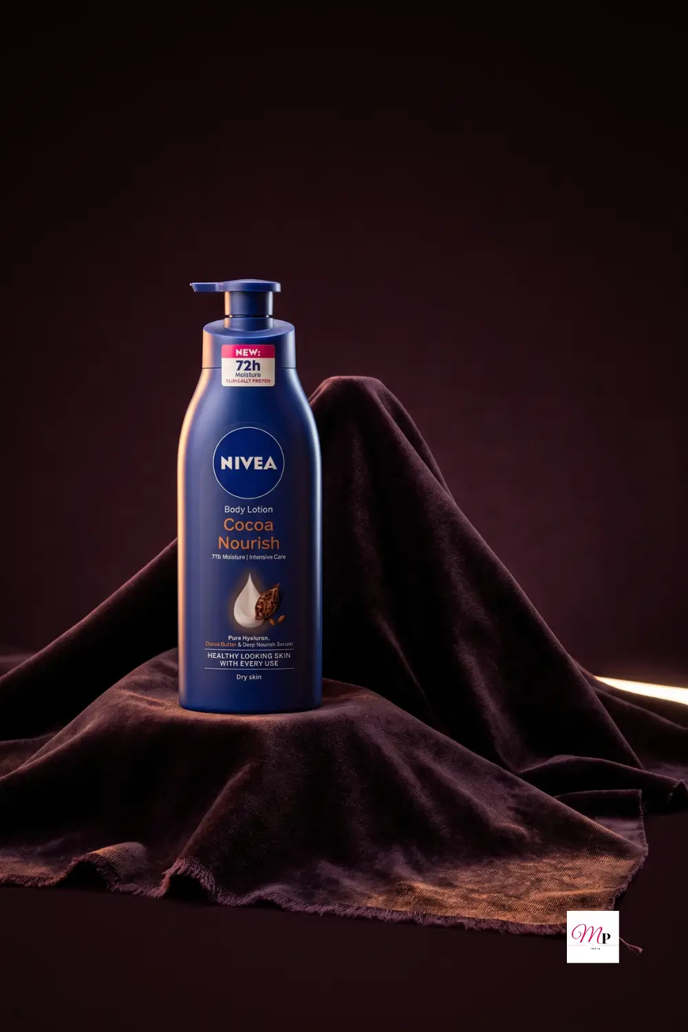 Nivea intensive care body moisturizer 400ml — editorial product detail on dark velvet with side lighting