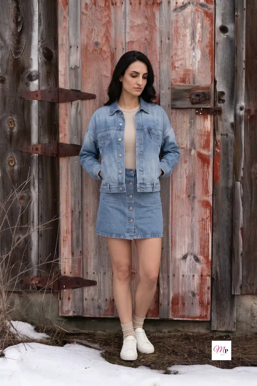 ONLY spread collar washed denim jacket front pockets and button detail