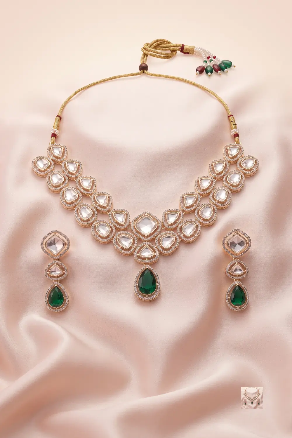 Zaveri Pearls gold plated kundan necklace set with pink silk detail