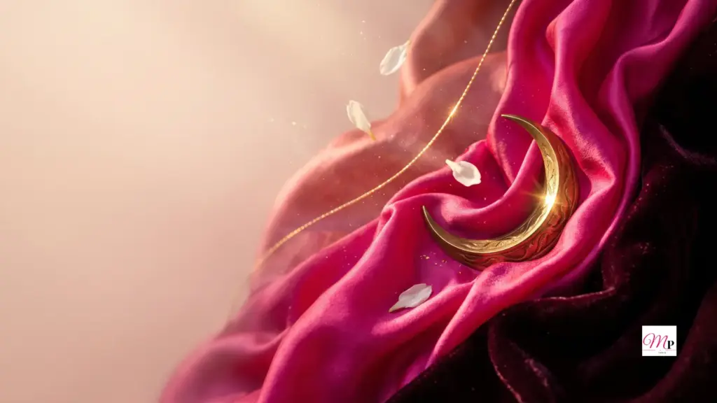 Liquid magenta silk with a burnished gold half-moon crescent in warm morning light — daily horoscope 18 september 2026