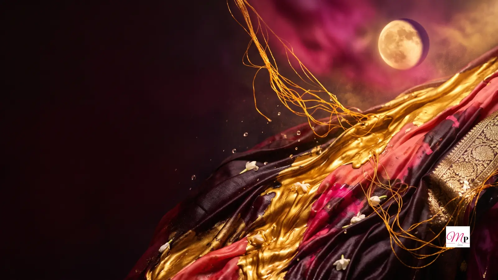 Near-full waxing gibbous moon of molten gold over maroon silk immersion waters — daily horoscope 25 september 2026