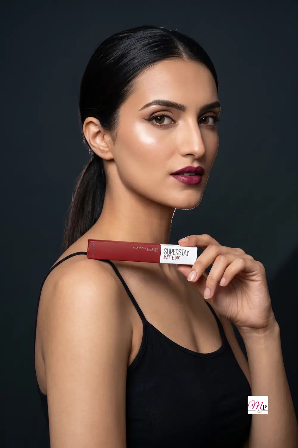 Berry matte lipstick look worn with Maybelline SuperStay Matte Ink Voyager 50 for festive evening makeup — Ganesh Chaturthi makeup for women India