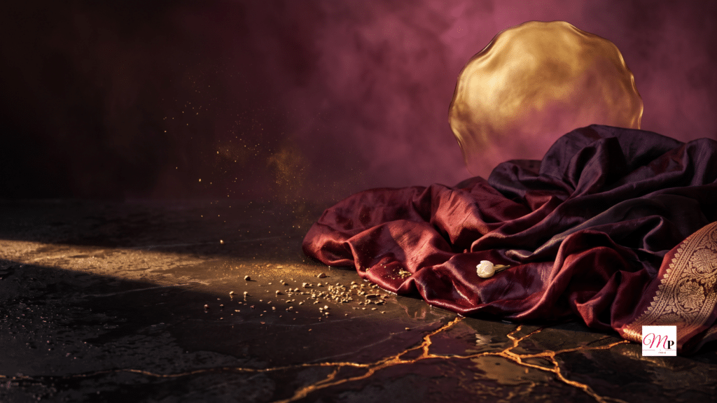 Deep maroon silk pooling like water under a swelling gold moon — horoscope 19 September 2026 with Venus in Scorpio and waxing gibbous light