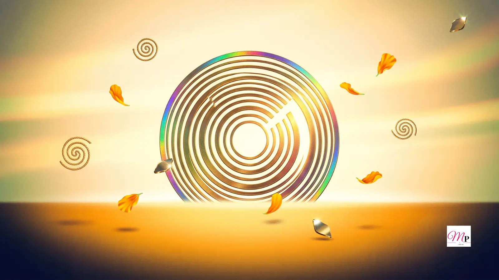 A glowing ivory and marigold sky with a gold concentric-ring mandala on a low horizon — daily horoscope 22 october 2026, Jupiter exalted in Cancer under a nearly-full Aquarius moon