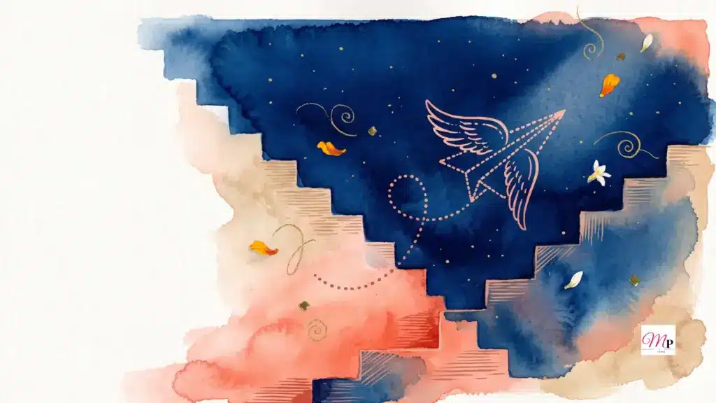 Winged paper-plane constellation reversing over a deep cobalt watercolour sky — daily horoscope 24 October 2026, Mercury retrograde in Scorpio