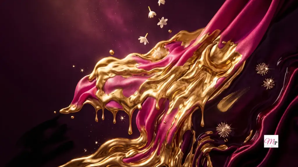 Liquid Patakha Pink silk cascading past a molten gold waning crescent with jasmine petals — daily horoscope 5 october 2026, waning Moon in Pushya